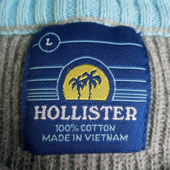 Hollister Sweater Mens Size Large Gray Pullover 100% Cotton Logo - Picture 2 of 7